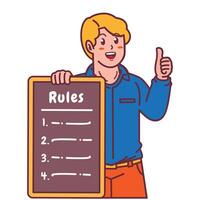 Cartoon illustration of a man explaining a list of rules vector
