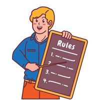 Cartoon illustration of a man explaining a list of rules vector