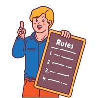 Cartoon illustration of a man explaining a list of rules vector