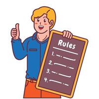 Cartoon illustration of a man explaining a list of rules vector
