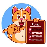 Illustration of Cute Cat Cartoon Character Holding Checklist and Rules vector