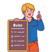 Cartoon illustration of a man explaining a list of rules vector