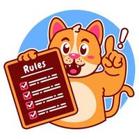 Illustration of Cute Cat Cartoon Character Holding Checklist and Rules vector