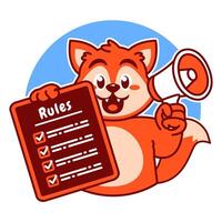 Illustration of Cute Fox Cartoon Character Holding Checklist and Rules and a megaphone vector