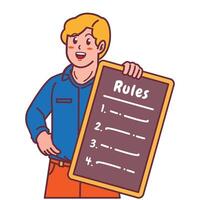 Cartoon illustration of a man explaining a list of rules vector