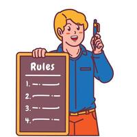 Cartoon illustration of a man explaining a list of rules vector