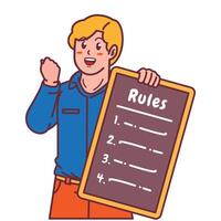 Cartoon illustration of a man explaining a list of rules vector