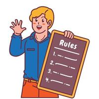 Cartoon illustration of a man explaining a list of rules vector