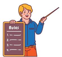 Cartoon illustration of a man explaining a list of rules vector