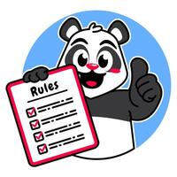 Illustration of Cute Panda Cartoon Character Holding Checklist and Rules vector