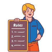 Cartoon illustration of a man explaining a list of rules vector