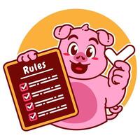 Illustration of Cute Pig Cartoon Character Holding a Checklist or list of rules vector