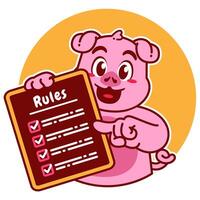 Illustration of Cute Pig Cartoon Character Holding a Checklist or list of rules vector