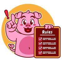 Illustration of Cute Pig Cartoon Character Holding a Checklist or list of rules vector