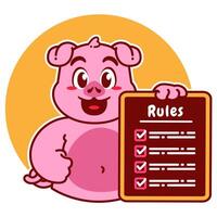 Illustration of Cute Pig Cartoon Character Holding a Checklist or list of rules vector