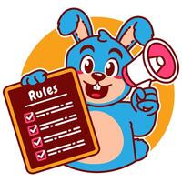 Illustration of Cute Rabbit Cartoon Character Holding Checklist of Rules and a megaphone vector