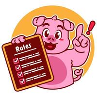 Illustration of Cute Pig Cartoon Character Holding a Checklist or list of rules vector