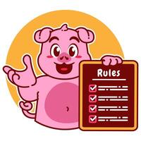 Illustration of Cute Pig Cartoon Character Holding a Checklist or list of rules vector