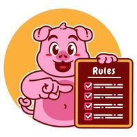 Illustration of Cute Pig Cartoon Character Holding a Checklist or list of rules vector