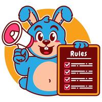 Illustration of Cute Rabbit Cartoon Character Holding Checklist of Rules and a megaphone vector