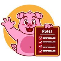 Illustration of Cute Pig Cartoon Character Holding a Checklist or list of rules vector