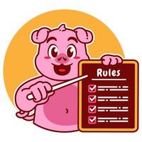 Illustration of Cute Pig Cartoon Character Holding a Checklist or list of rules vector