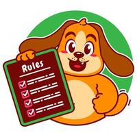 Illustration of Cute Dog Cartoon Character Holding a Checklist or list of rules vector