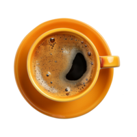 cup of hot black coffee on a transparent background, top view, cut out png