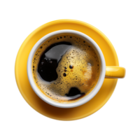 cup of hot black coffee on a transparent background, top view, cut out png