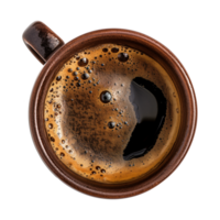cup of hot black coffee on a transparent background, top view, cut out png