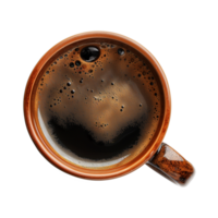 cup of hot black coffee on a transparent background, top view, cut out png