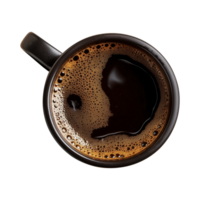 cup of hot black coffee on a transparent background, top view, cut out png