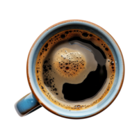 cup of hot black coffee on a transparent background, top view, cut out png