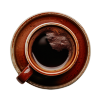 cup of hot black coffee on a transparent background, top view, cut out png