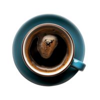 cup of hot black coffee on a transparent background, top view, cut out png