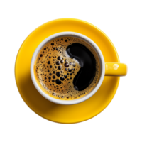 cup of hot black coffee on a transparent background, top view, cut out png
