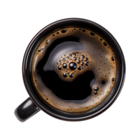 cup of hot black coffee on a transparent background, top view, cut out png