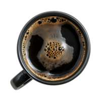 cup of hot black coffee on a transparent background, top view, cut out png