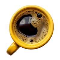 cup of hot black coffee on a transparent background, top view, cut out png