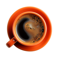 cup of hot black coffee on a transparent background, top view, cut out png