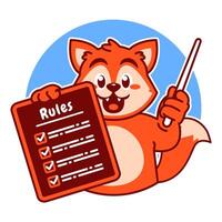 Illustration of Cute Fox Cartoon Character Holding Checklist and Rules vector