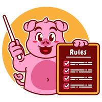 Illustration of Cute Pig Cartoon Character Holding a Checklist or list of rules vector