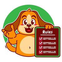 Illustration of Cute Dog Cartoon Character Holding a Checklist or list of rules vector