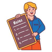 Cartoon illustration of a man explaining a list of rules vector