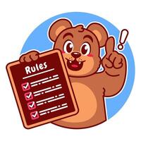 Illustration of Cute Bear Cartoon Character Holding a Checklist or list of rules vector