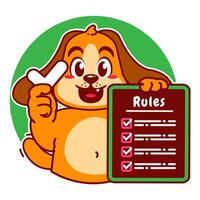 Illustration of Cute Dog Cartoon Character Holding a Checklist or list of rules vector