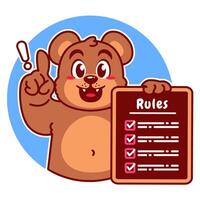 Illustration of Cute Bear Cartoon Character Holding a Checklist or list of rules vector