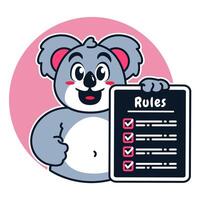 Illustration of Cute Raccoon Cartoon Character Holding a Checklist or list of rules vector
