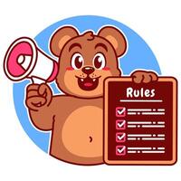 Illustration of Cute Bear Cartoon Character Holding a Checklist or list of rules vector