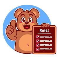 Illustration of Cute Bear Cartoon Character Holding a Checklist or list of rules vector